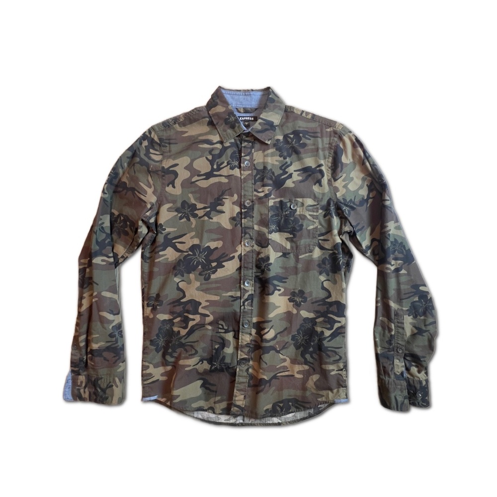 Express Men's Floral Camo Button Up Shirt, Size: Small